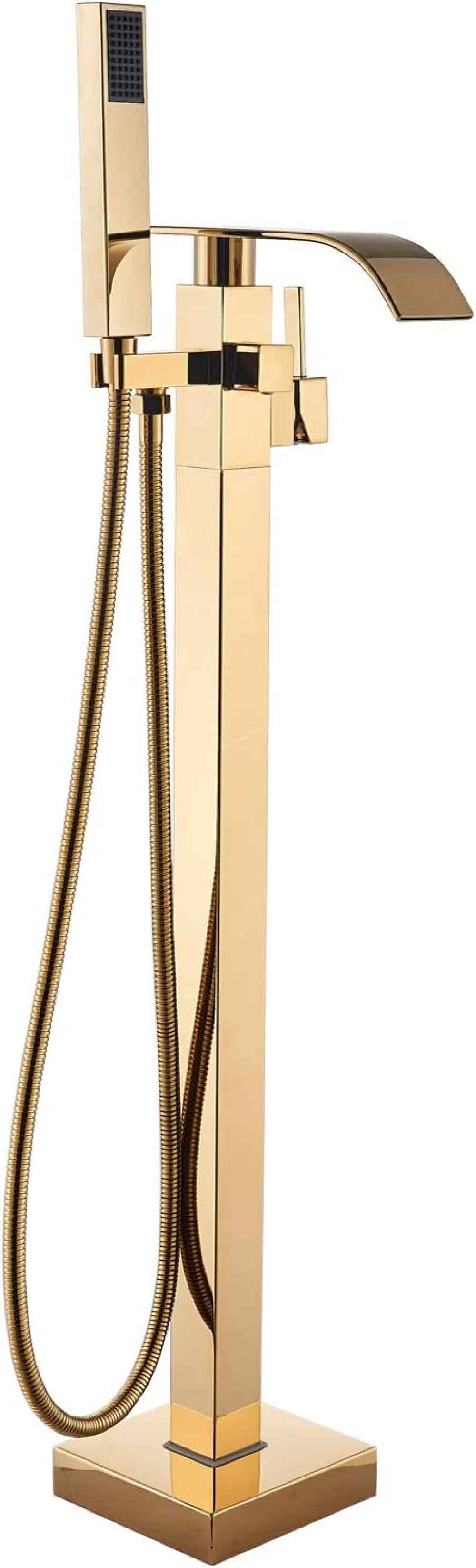 1 Hole Brushed Bathtub Shower Faucet Gold Brass-Ceramic