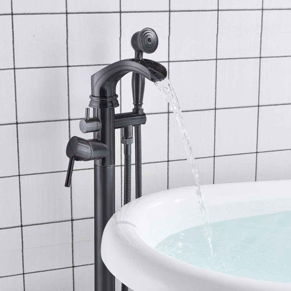 1 Hole  Matte Bathtub Shower Faucet Black Brass-Ceramic