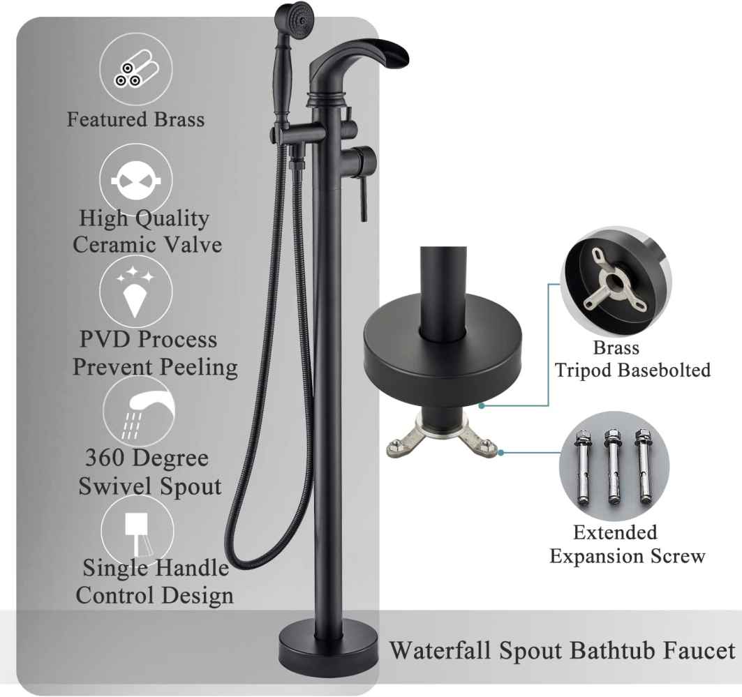 1 Hole  Matte Bathtub Shower Faucet Black Brass-Ceramic
