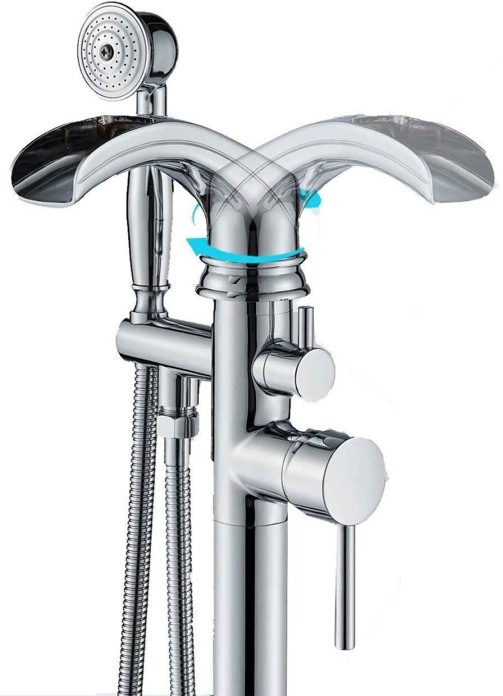 1 Hole Polished Bathtub Shower Faucet Chrome Brass-Ceramic