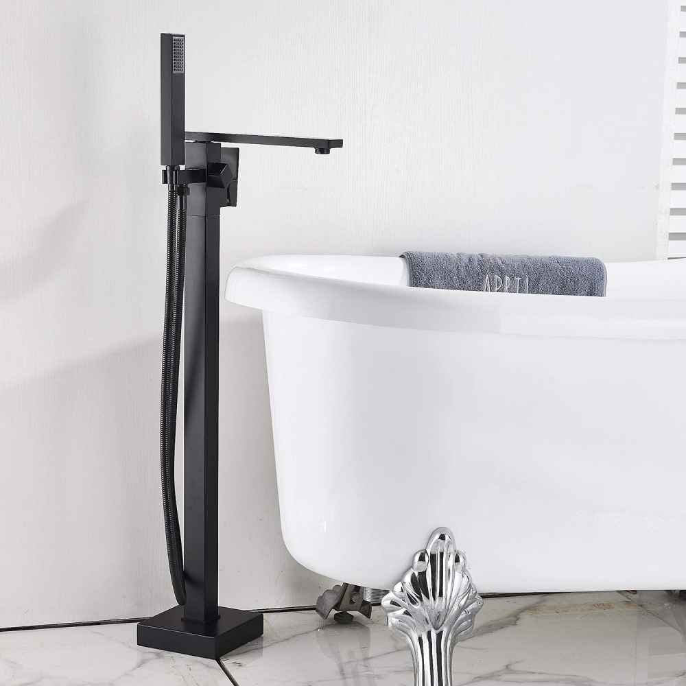 1 Hole Matte Bathtub Shower Faucet Black Brass-Ceramic