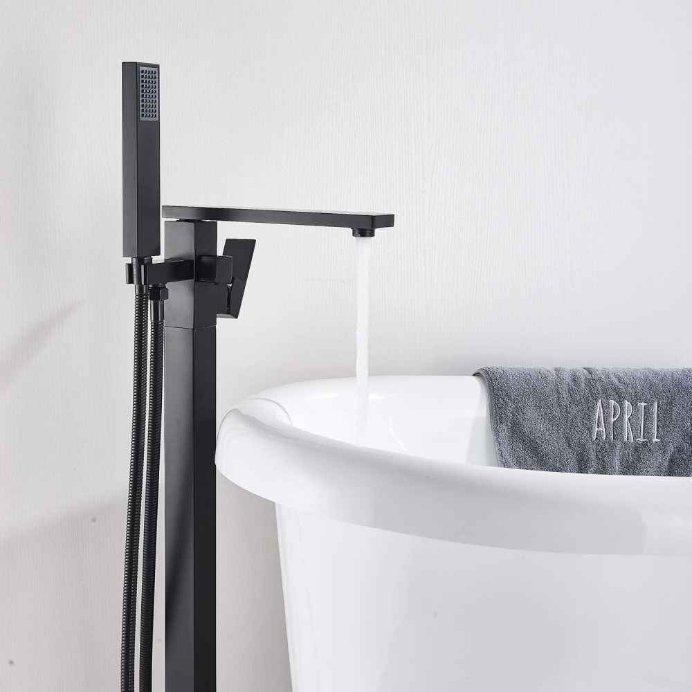 1 Hole Matte Bathtub Shower Faucet Black Brass-Ceramic
