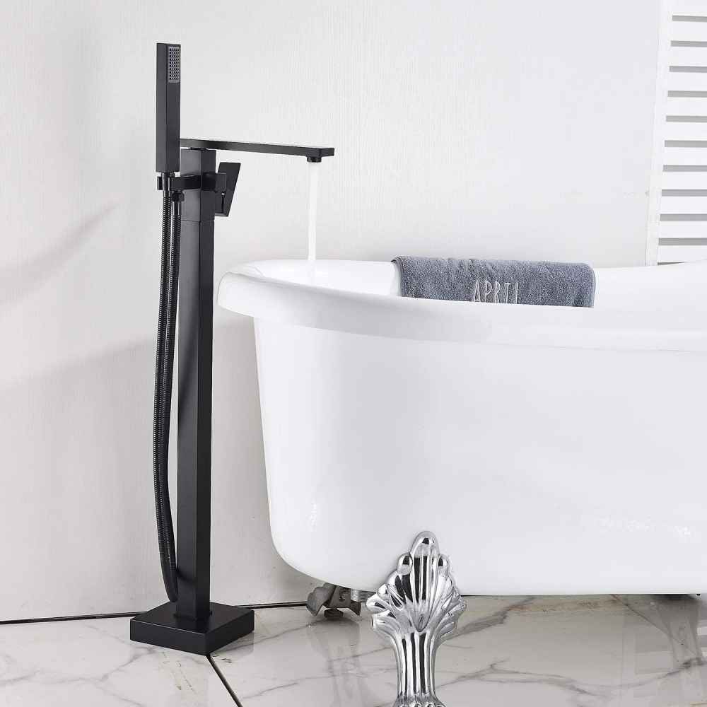 1 Hole Matte Bathtub Shower Faucet Black Brass-Ceramic