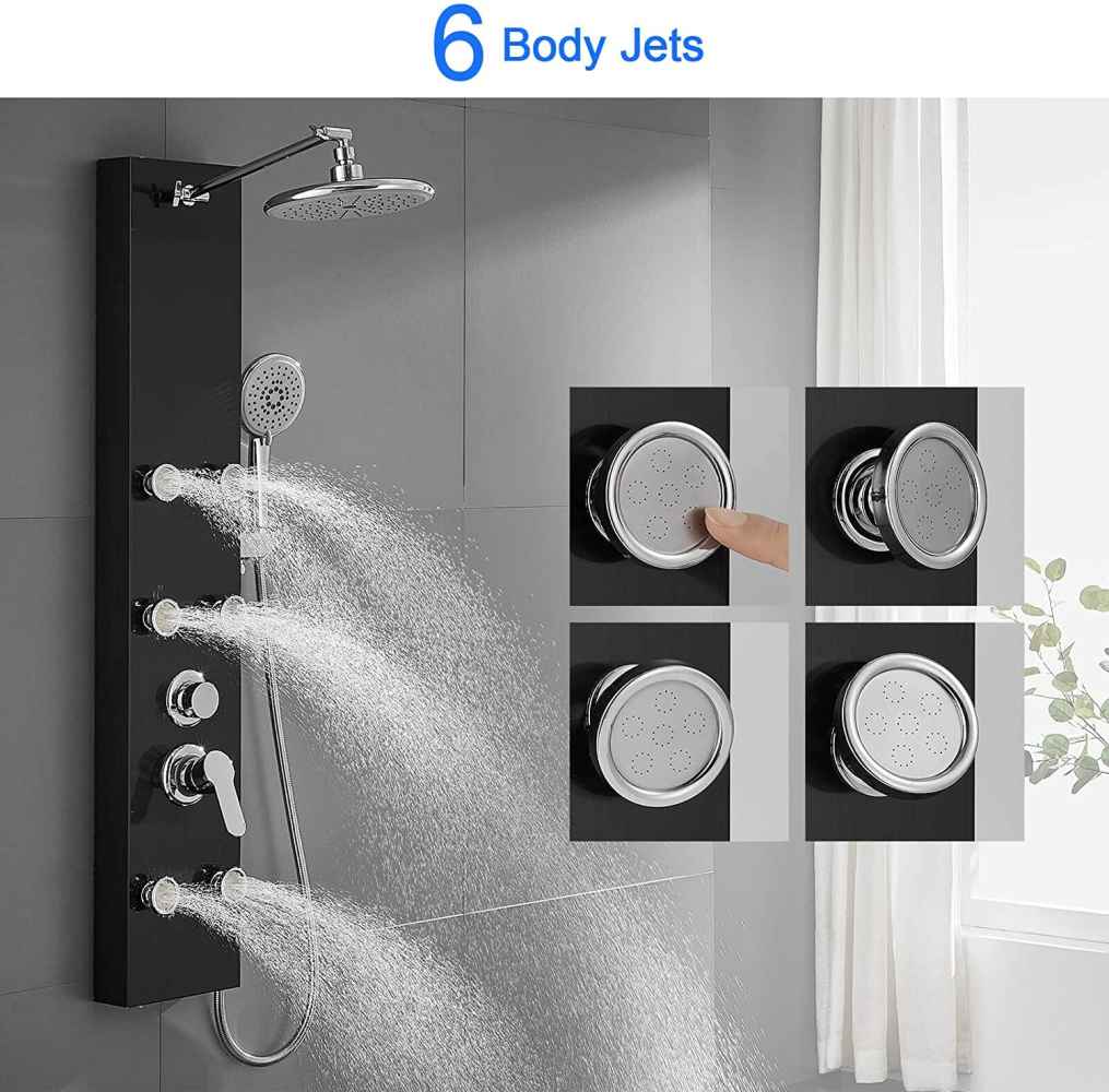 7.8-in. x 43.3-in. Shower Panel Black-Chrome Stainless Steel-Brass