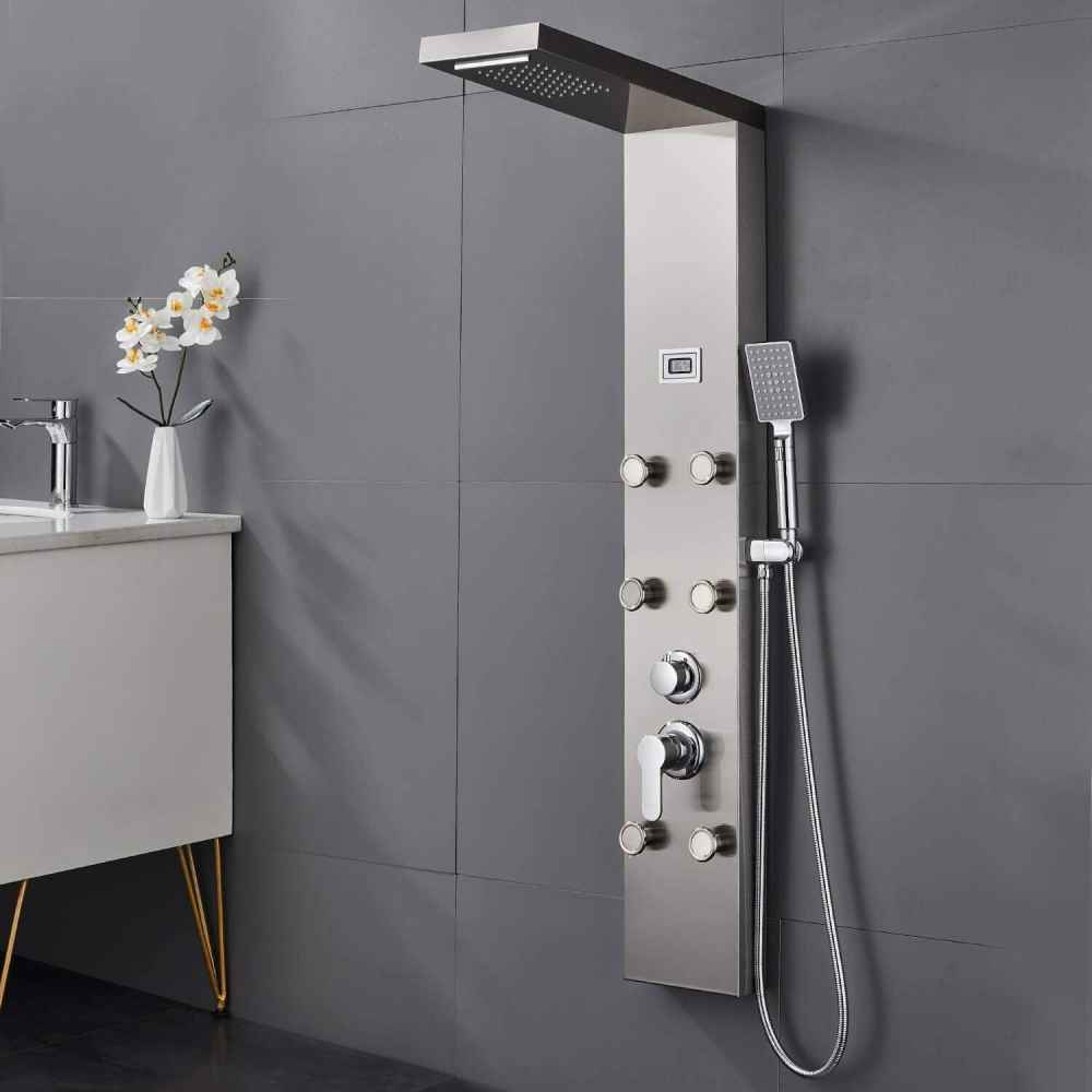 10.5-in. x 53-in. Shower Panel Silver Stainless Steel-Brass