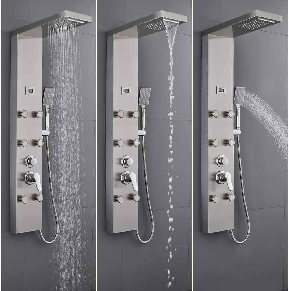 10.5-in. x 53-in. Shower Panel Silver Stainless Steel-Brass