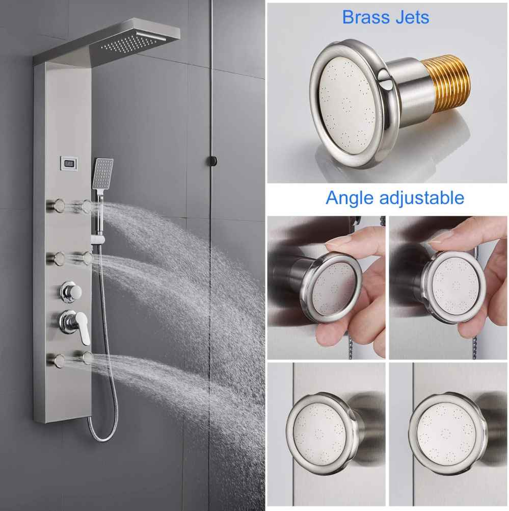 10.5-in. x 53-in. Shower Panel Silver Stainless Steel-Brass