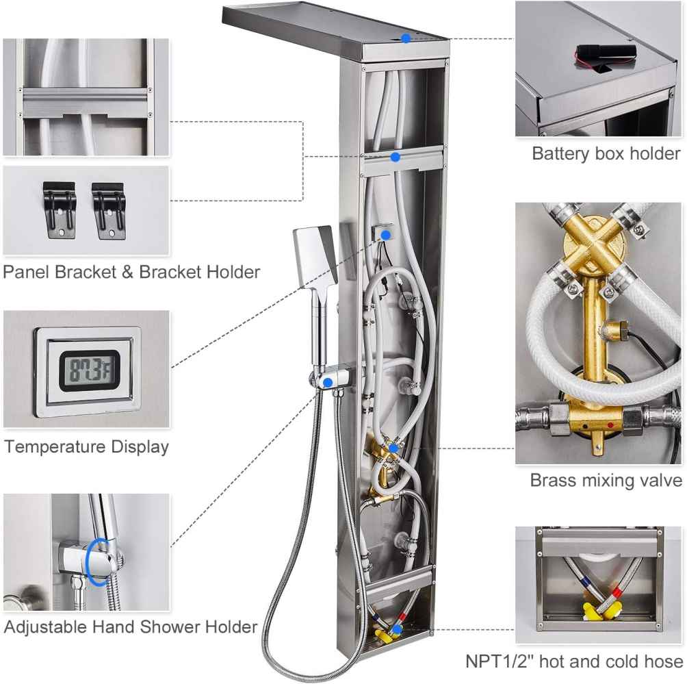 10.5-in. x 53-in. Shower Panel Silver Stainless Steel-Brass