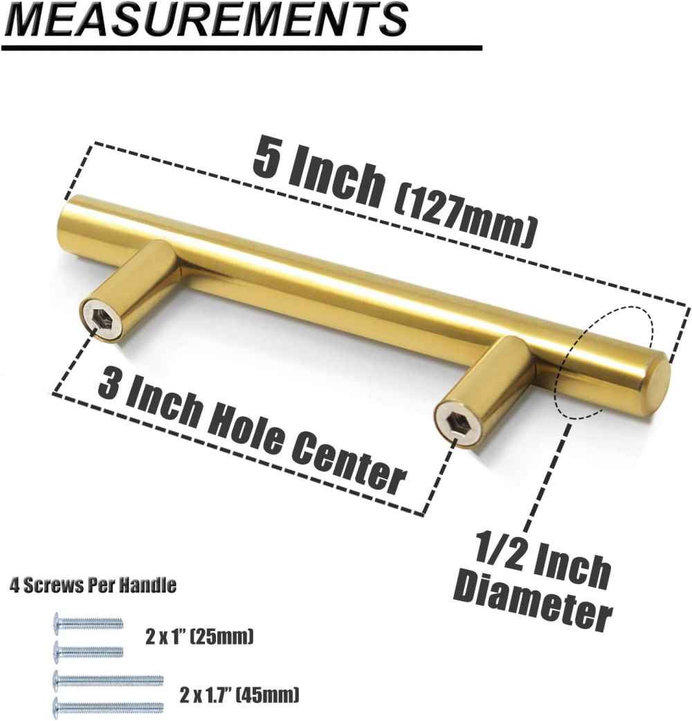 5-in. x 0.01-in. Stainless Steel Cabinet Cabinet Handle In Gold