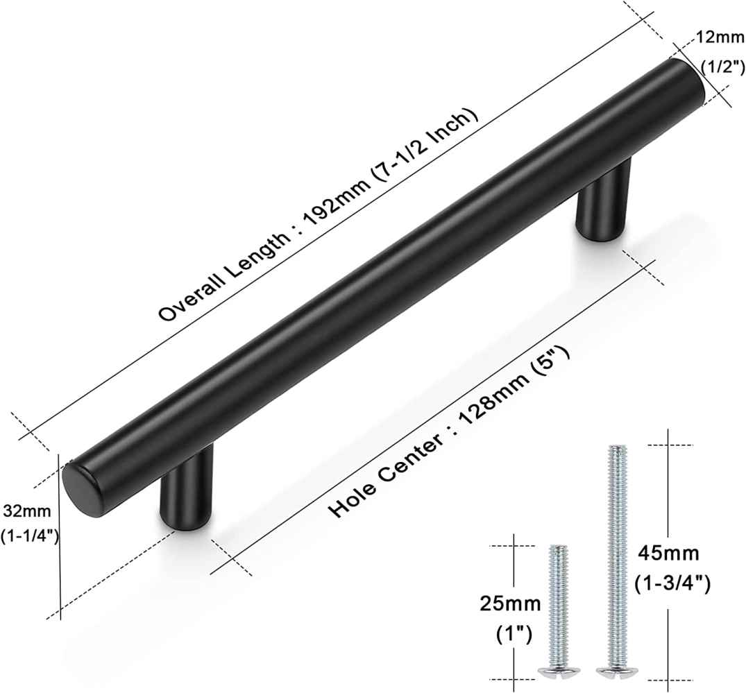 7.5-in. x 1.25-in. Stainless Steel Cabinet Cabinet Handle In Black