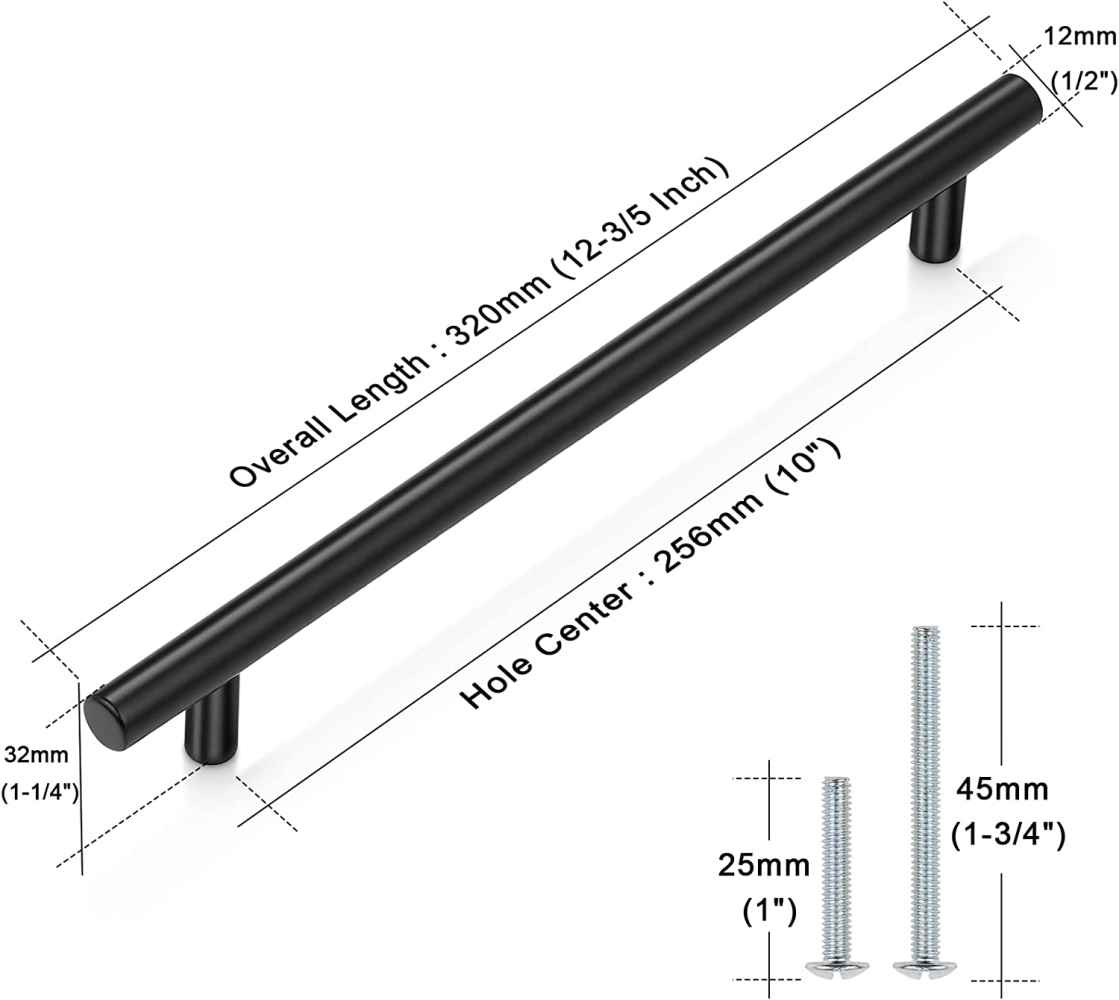 12.06-in. x 1.25-in. Stainless Steel Cabinet Cabinet Handle In Black