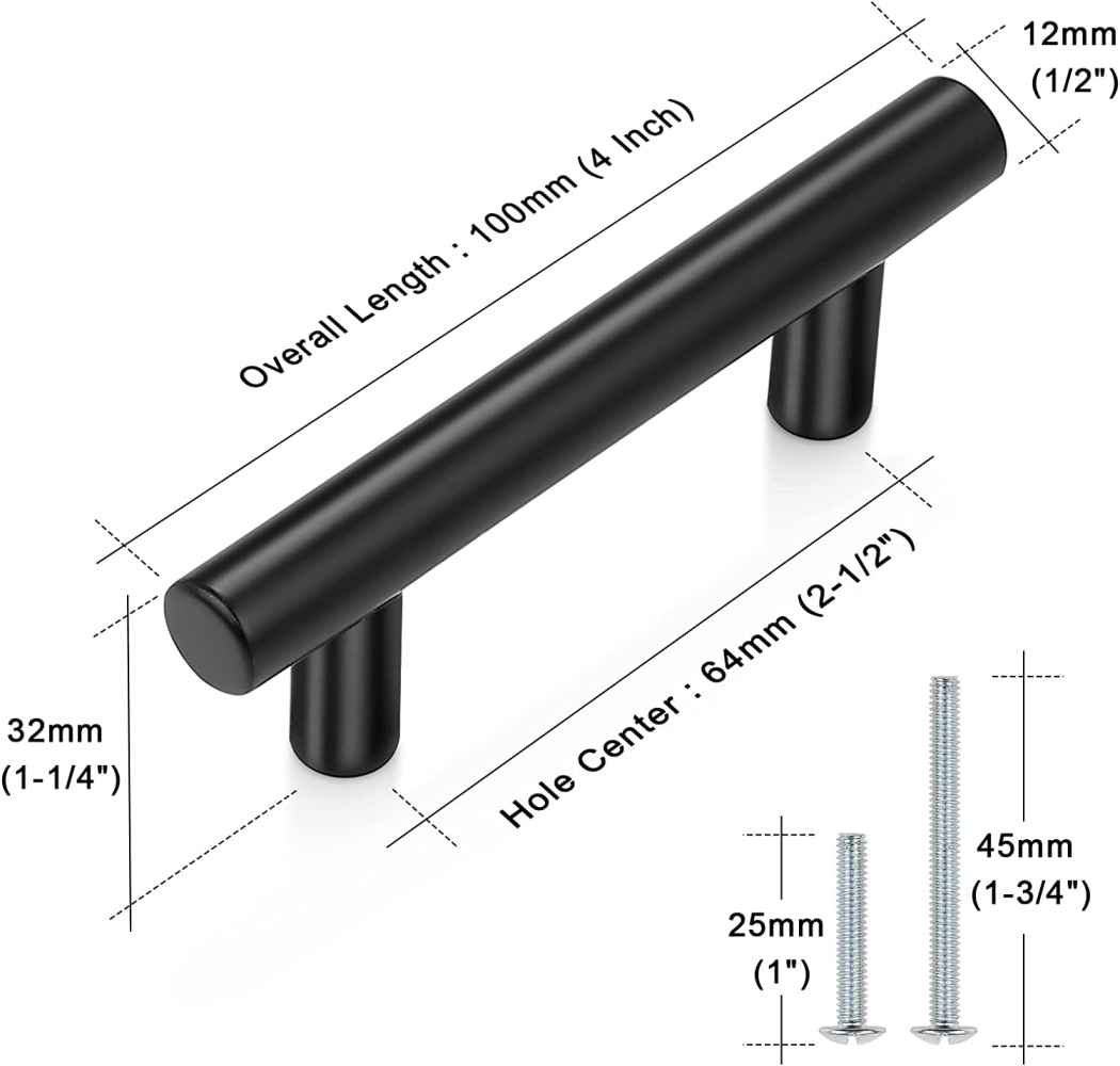4-in. x 1.25-in. Stainless Steel Cabinet Cabinet Handle In Black