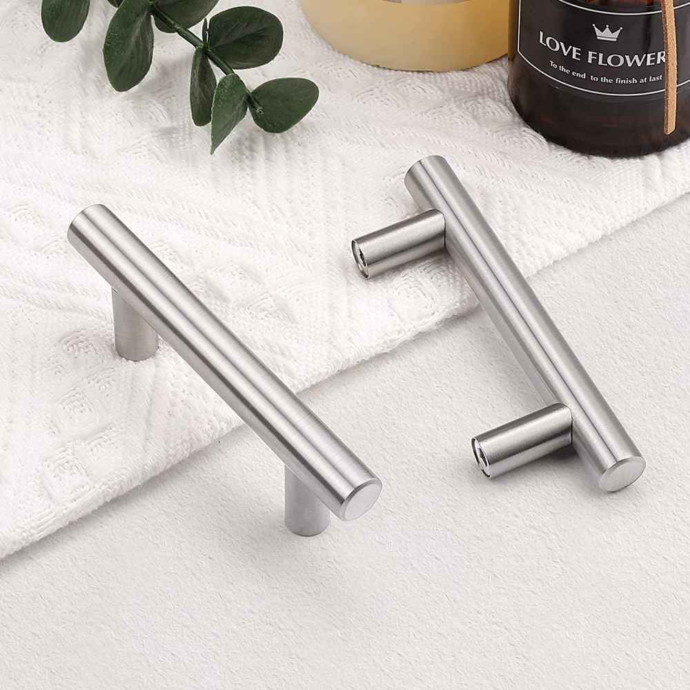 4-in. x 1.25-in. Stainless Steel Cabinet Cabinet Handle In Brushed Nickel