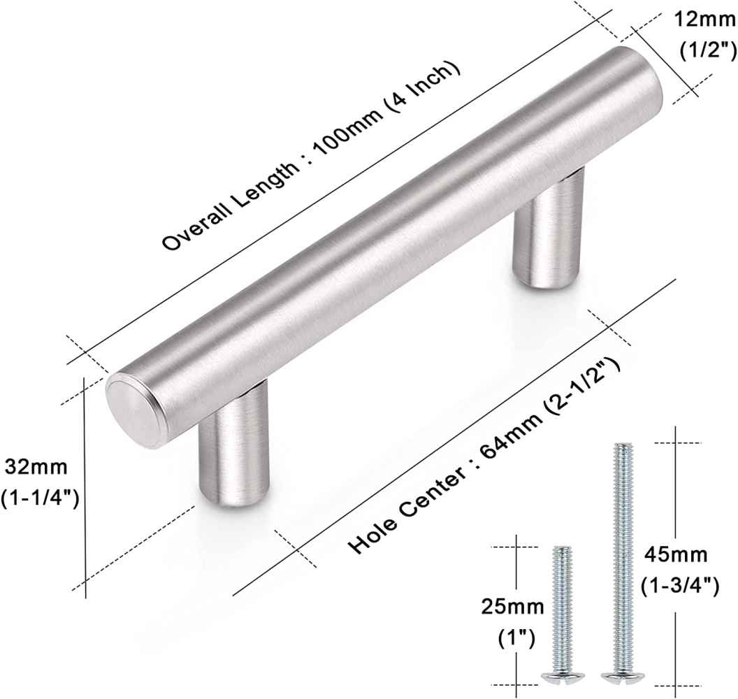 4-in. x 1.25-in. Stainless Steel Cabinet Cabinet Handle In Brushed Nickel