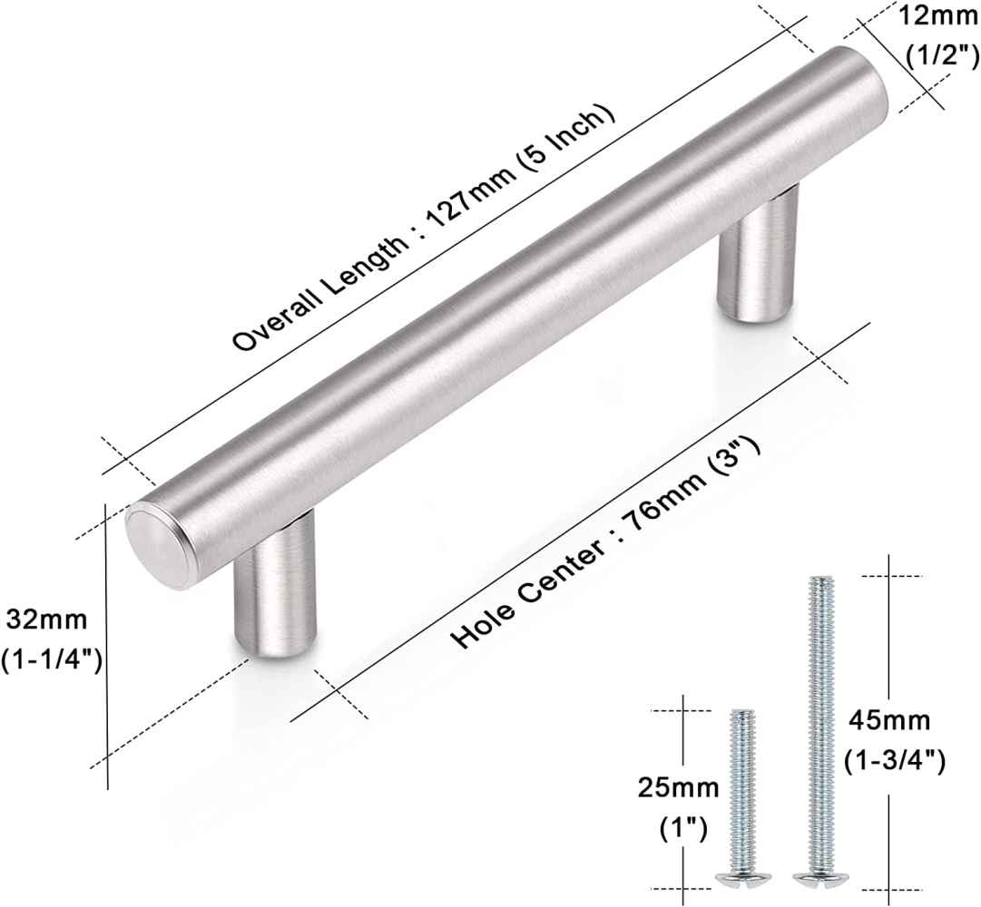5-in. x 1.25-in. Stainless Steel Cabinet Cabinet Handle In Brushed Nickel