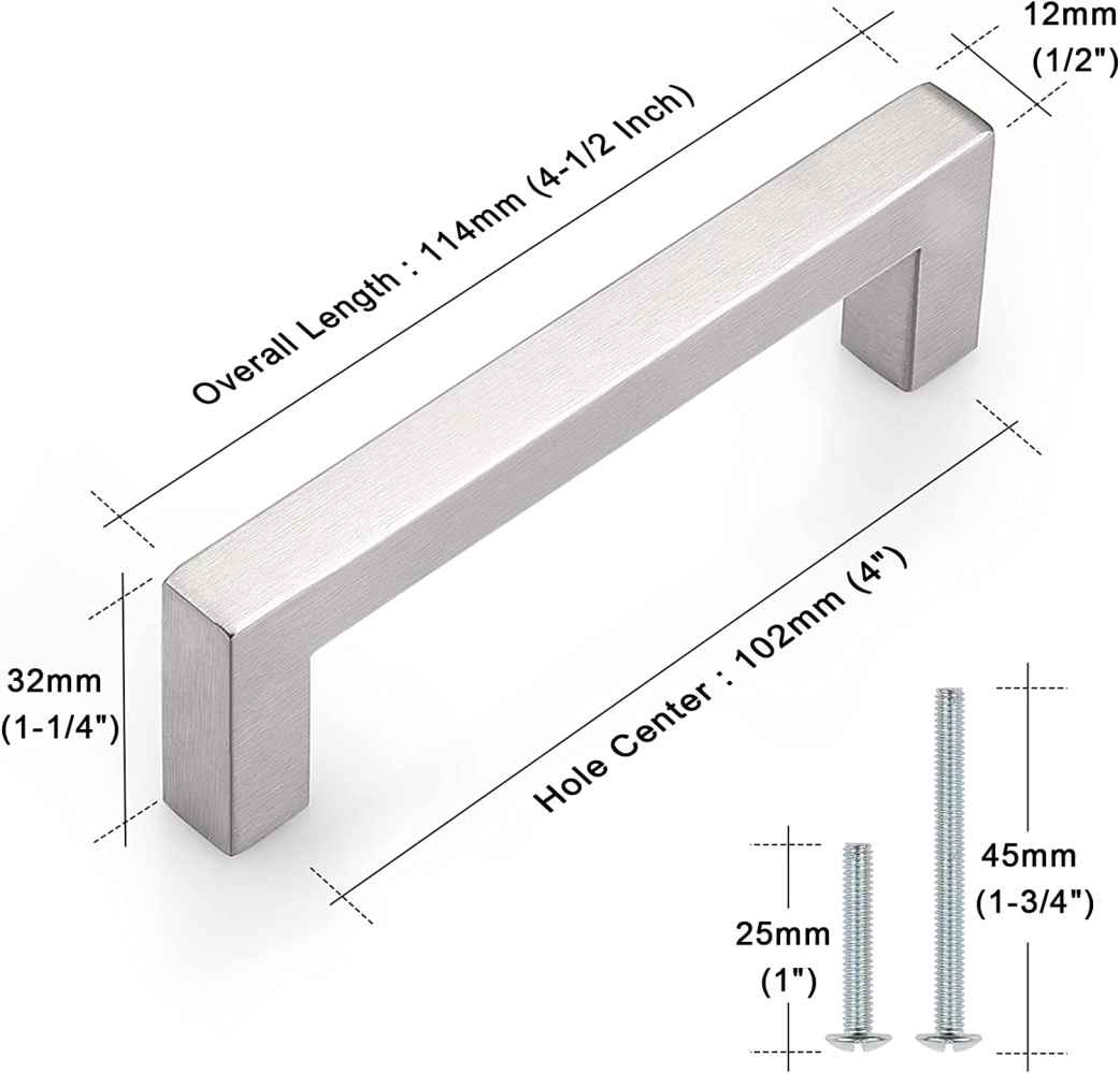 4.5-in. x 1.25-in. Stainless Steel Cabinet Cabinet Handle In Brushed Nickel