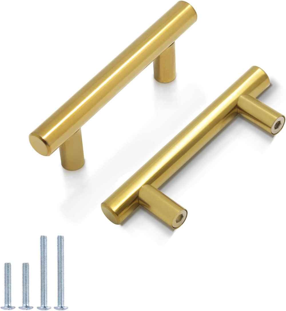 4-in. x 1.25-in. Stainless Steel Cabinet Cabinet Handle In Brushed Gold