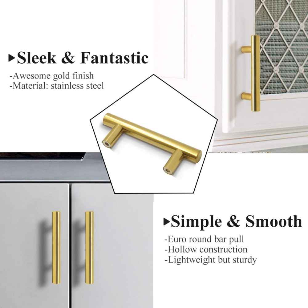 4-in. x 1.25-in. Stainless Steel Cabinet Cabinet Handle In Brushed Gold