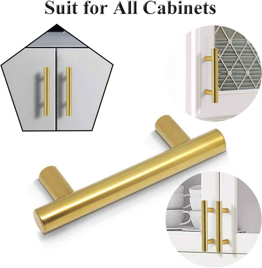 4-in. x 1.25-in. Stainless Steel Cabinet Cabinet Handle In Brushed Gold