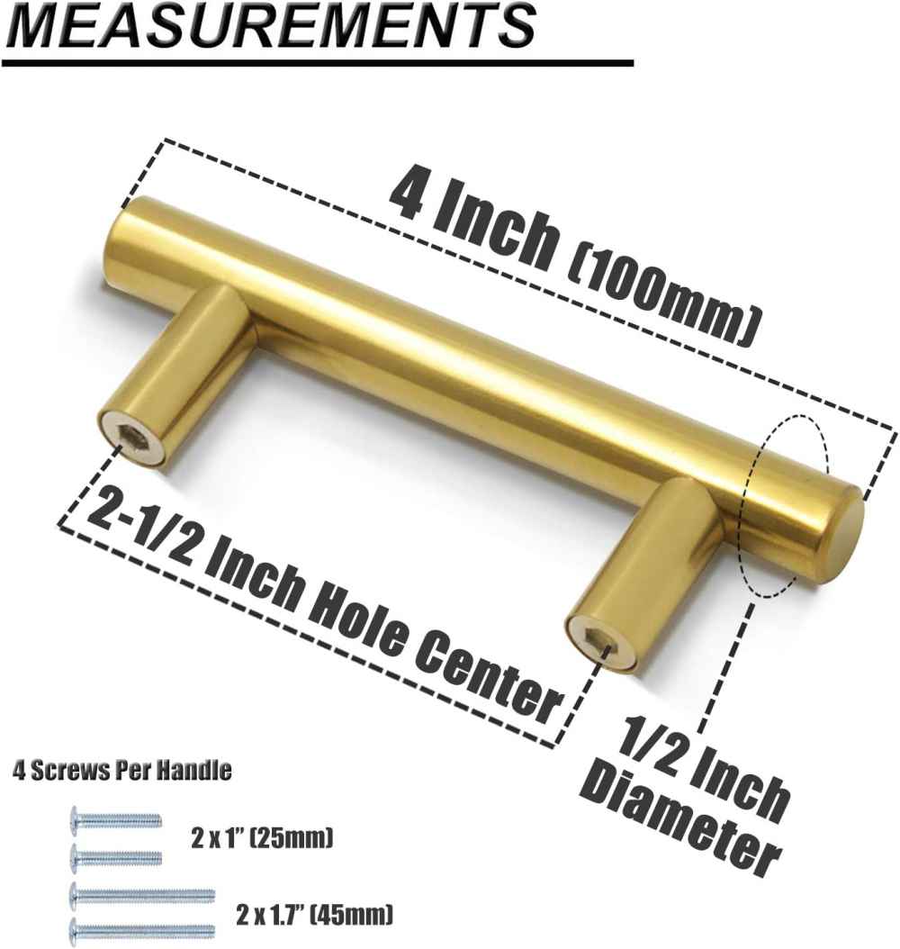 4-in. x 1.25-in. Stainless Steel Cabinet Cabinet Handle In Brushed Gold