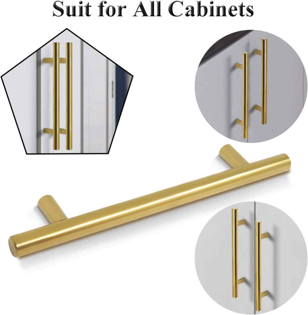 7.56-in. x 1.25-in. Stainless Steel Cabinet Cabinet Handle In Brushed Gold