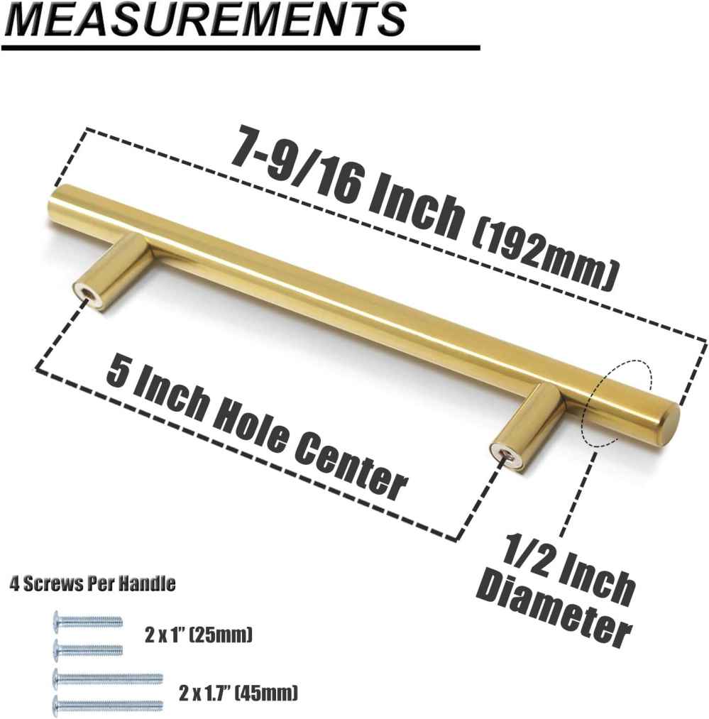 7.56-in. x 1.25-in. Stainless Steel Cabinet Cabinet Handle In Brushed Gold