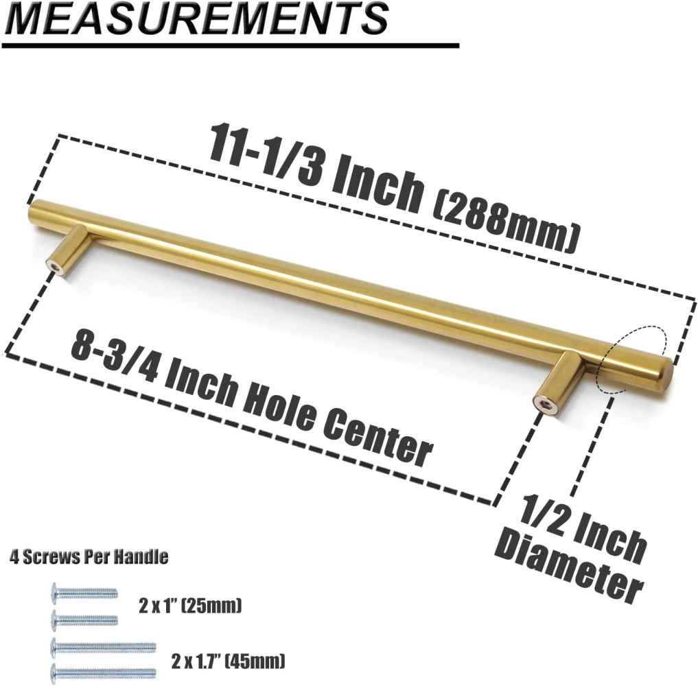 11.03-in. x 1.25-in. Stainless Steel Cabinet Cabinet Handle In Brushed Gold
