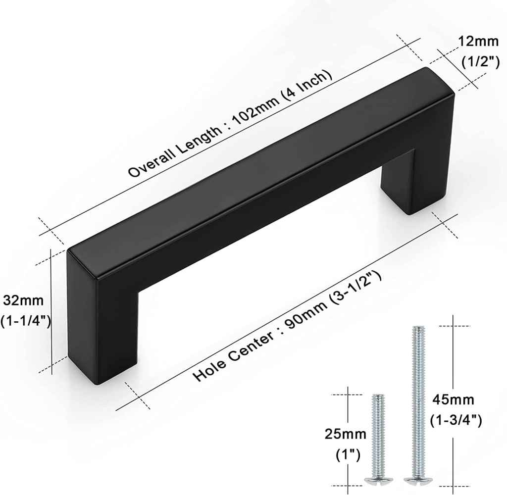4-in. x 1.25-in. Stainless Steel Cabinet Cabinet Handle In Black