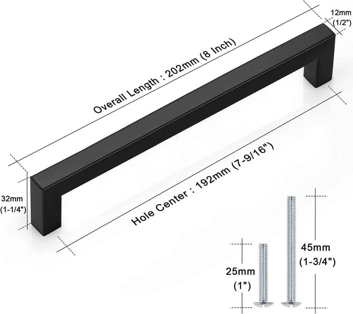 8-in. x 1.25-in. Stainless Steel Cabinet Cabinet Handle In Black