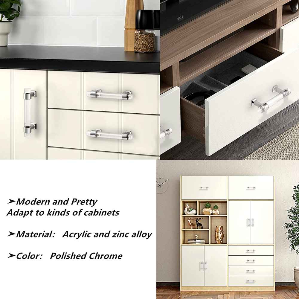 4.33-in. x 1.5-in. Acrylic-zinc Alloy Cabinet Cabinet Handle In Chrome