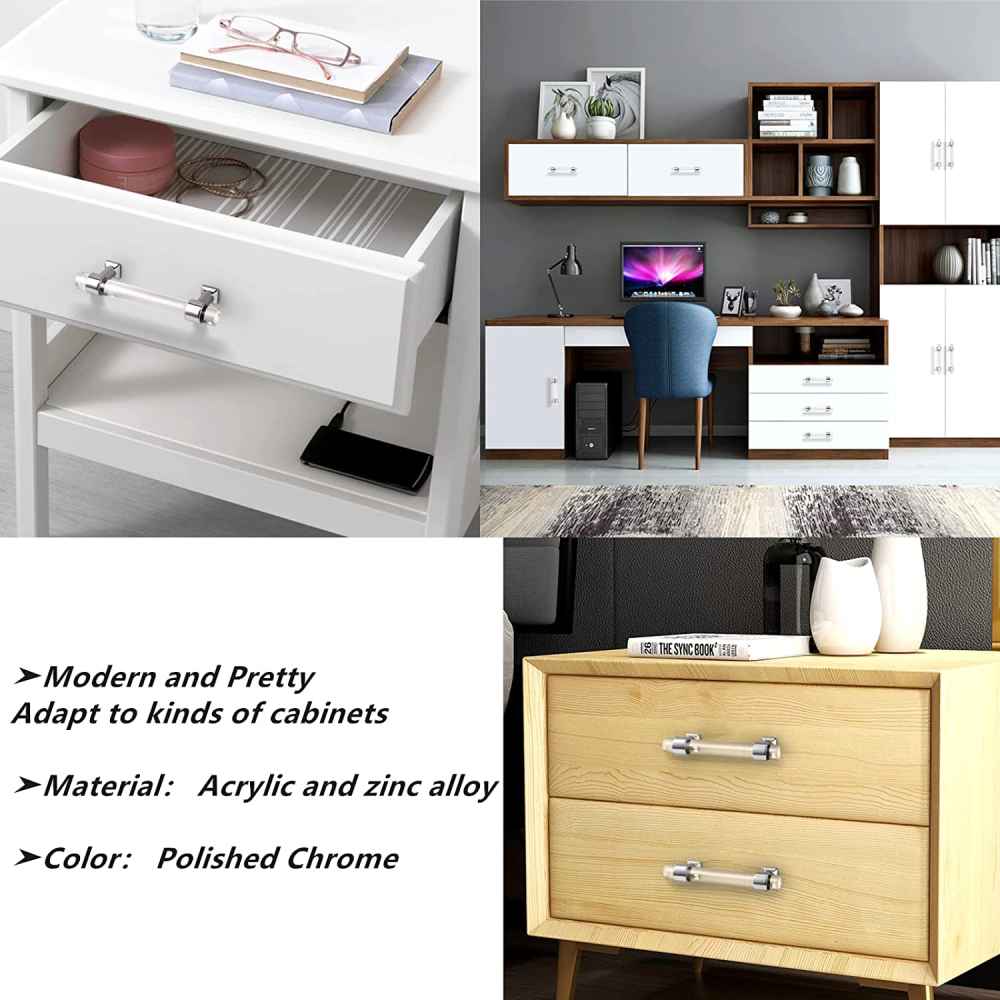 4.8-in. x 1.5-in. Acrylic-zinc Alloy Cabinet Cabinet Handle In Chrome