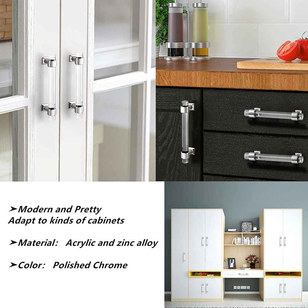 5.8-in. x 1.5-in. Acrylic-zinc Alloy Cabinet Cabinet Handle In Chrome