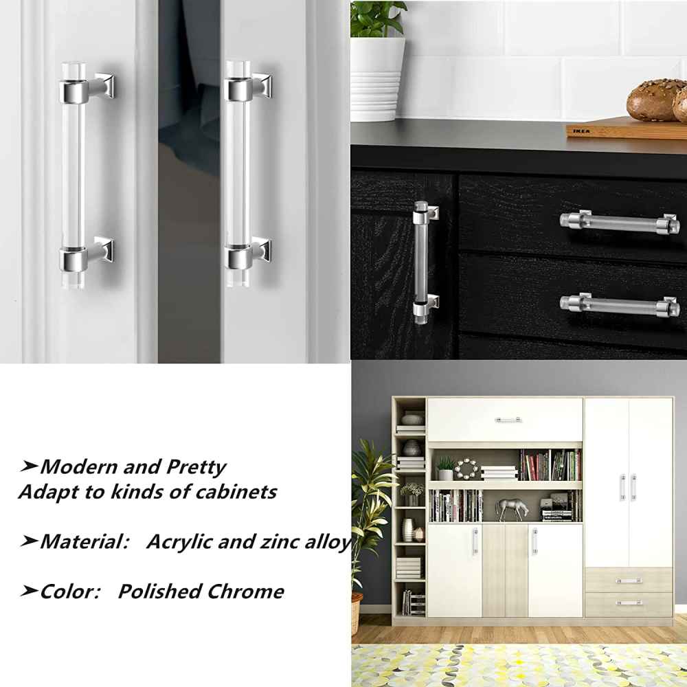 5.3-in. x 1.5-in. Acrylic-zinc Alloy Cabinet Cabinet Handle In Chrome