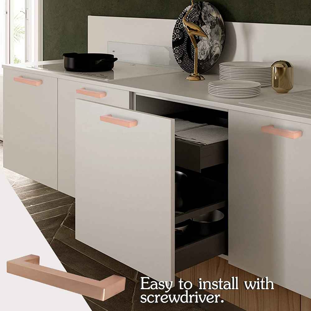 3.4-in. x 1.4-in. Stainless Steel Cabinet Cabinet Handle In Rose Gold