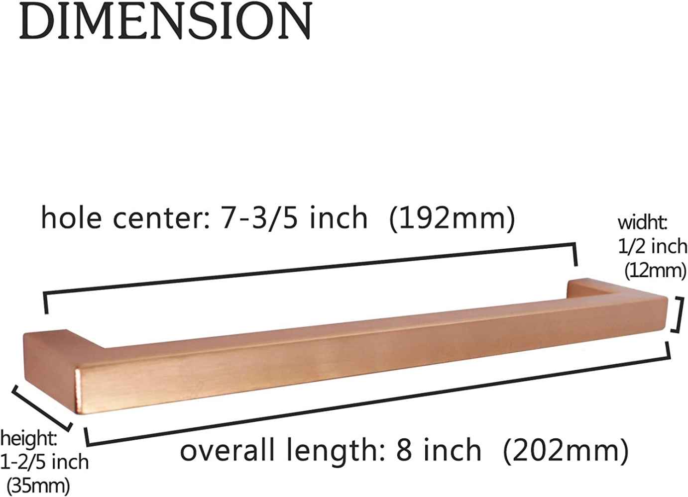 8-in. x 1.4-in. Stainless Steel Cabinet Cabinet Handle In Rose Gold