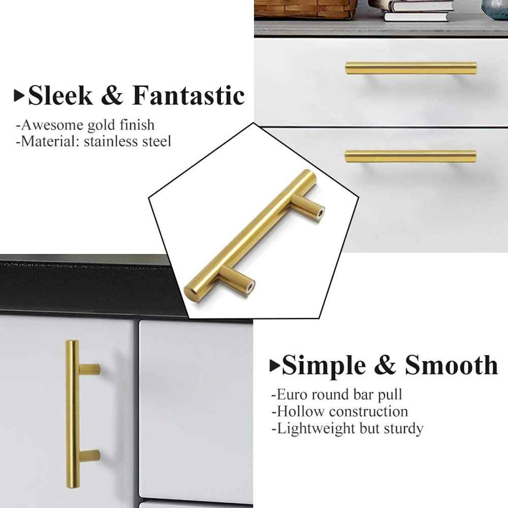 6-in. x 1.3-in. Stainless Steel Cabinet Cabinet Handle In Gold