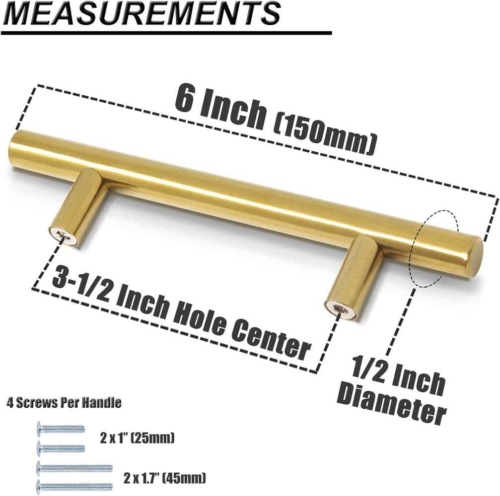 6-in. x 1.3-in. Stainless Steel Cabinet Cabinet Handle In Gold
