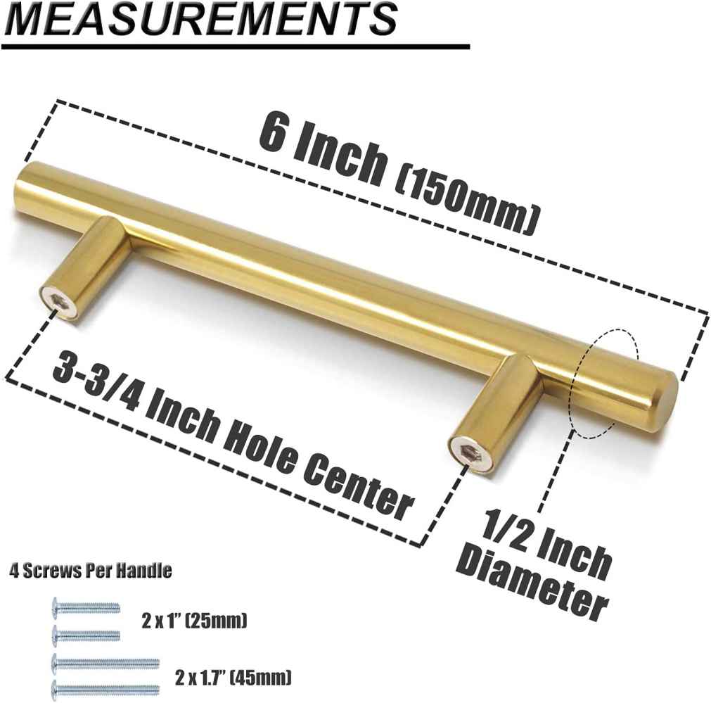 6-in. x 1.25-in. Stainless Steel Cabinet Cabinet Handle In Gold