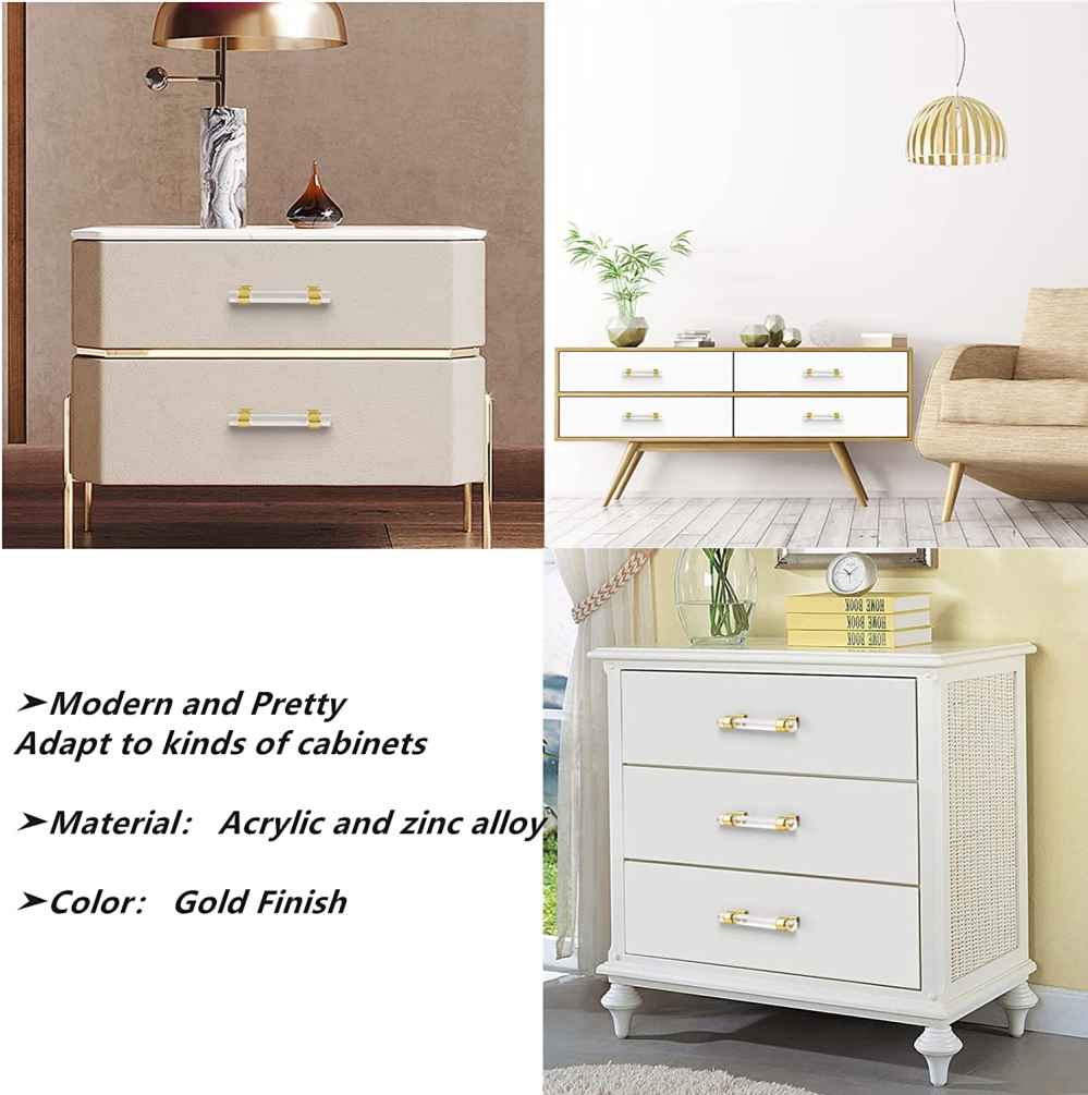4.33-in. x 1.5-in. Acrylic-zinc Alloy Cabinet Cabinet Handle In Gold