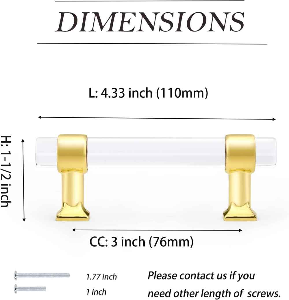 4.33-in. x 1.5-in. Acrylic-zinc Alloy Cabinet Cabinet Handle In Gold