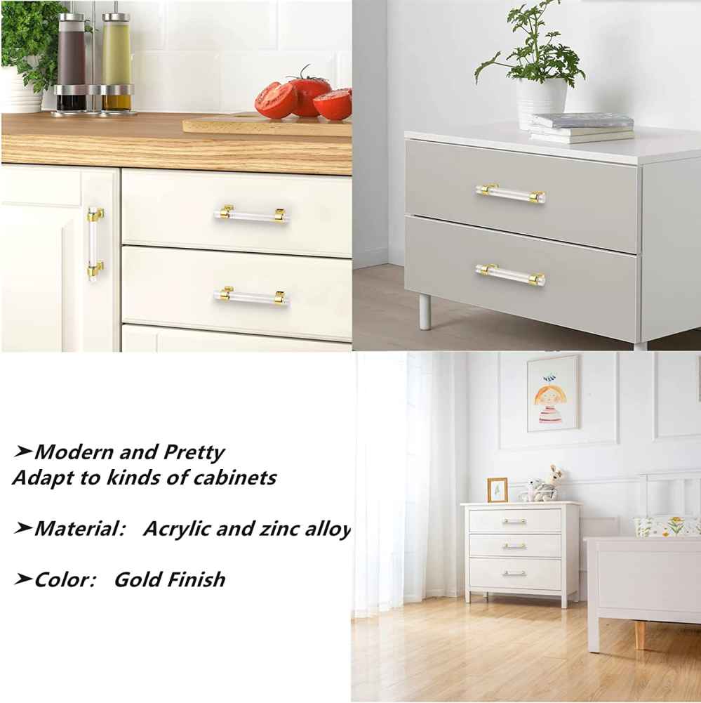 4.8-in. x 1.5-in. Acrylic-zinc Alloy Cabinet Cabinet Handle In Gold