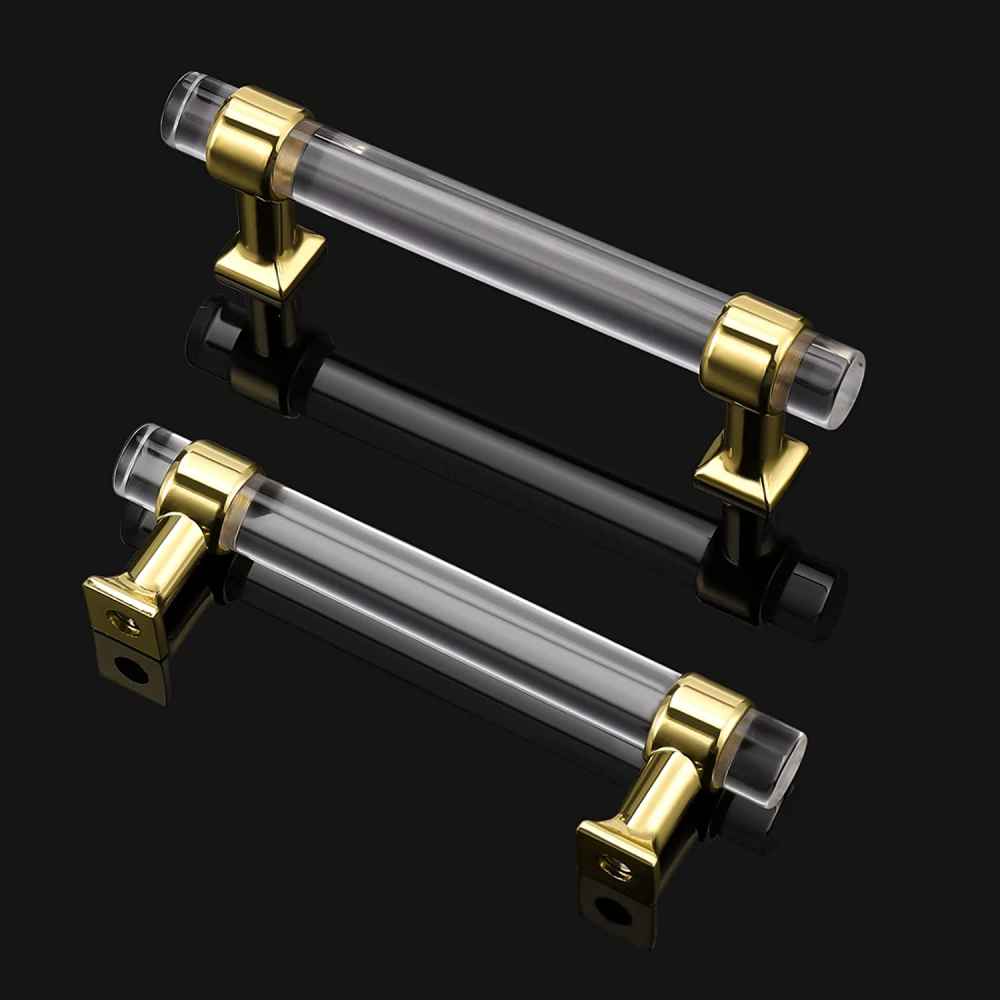 5.08-in. x 1.5-in. Acrylic-zinc Alloy Cabinet Cabinet Handle In Gold