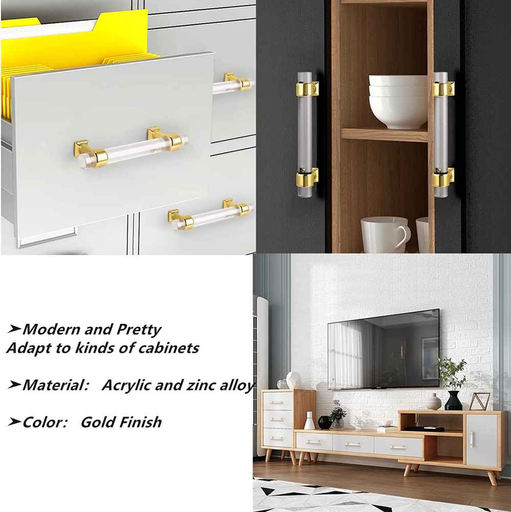5.08-in. x 1.5-in. Acrylic-zinc Alloy Cabinet Cabinet Handle In Gold