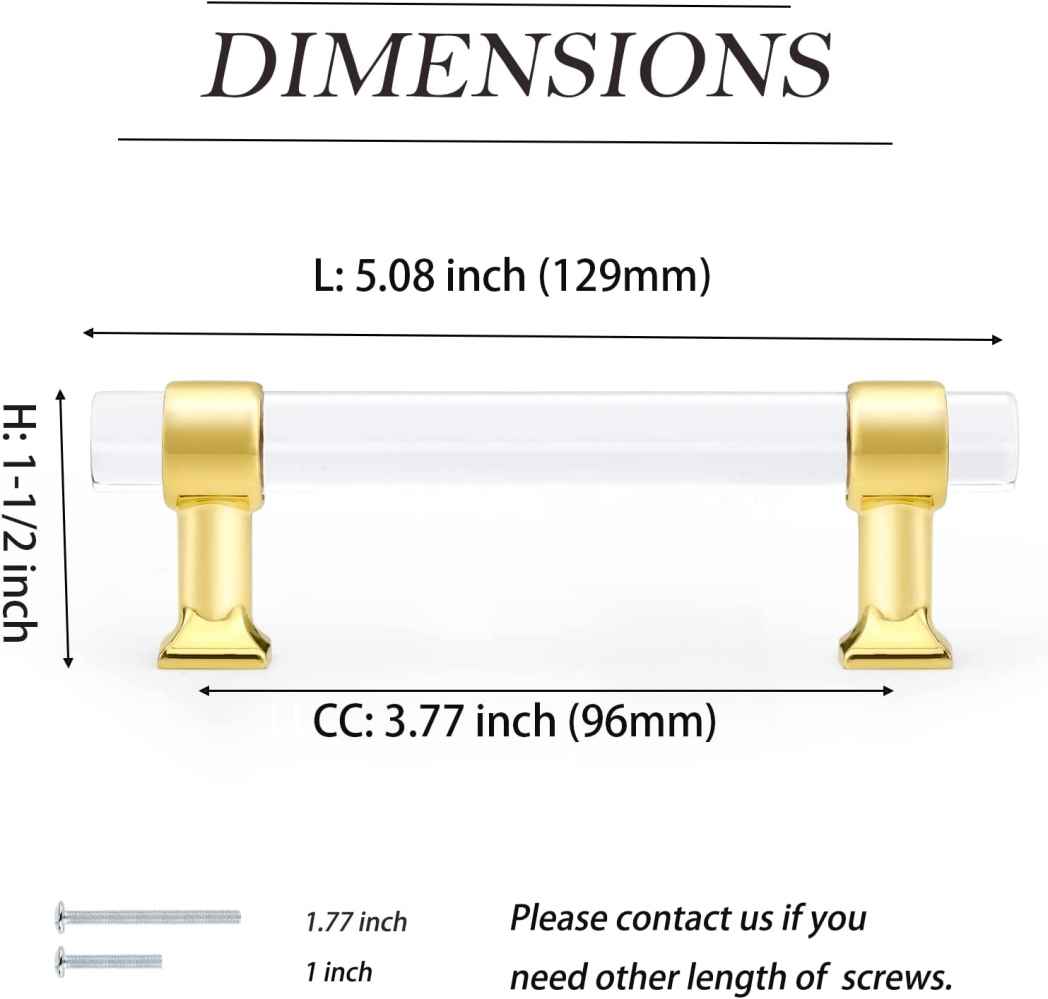 5.08-in. x 1.5-in. Acrylic-zinc Alloy Cabinet Cabinet Handle In Gold