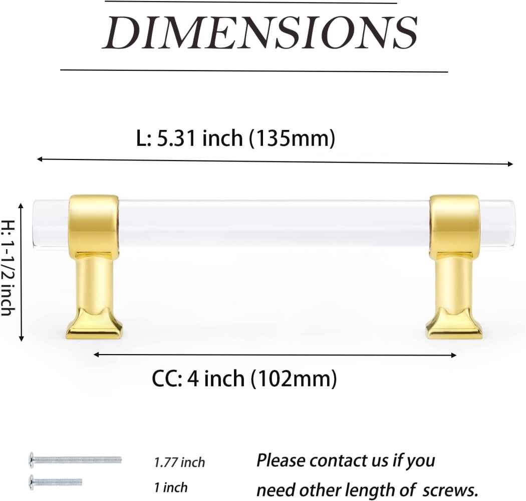 5.31-in. x 1.5-in. Acrylic-zinc Alloy Cabinet Cabinet Handle In Gold