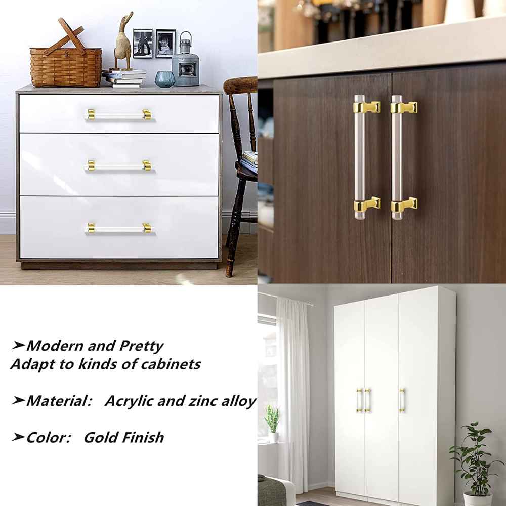 6.34-in. x 1.5-in. Acrylic-zinc Alloy Cabinet Cabinet Handle In Gold