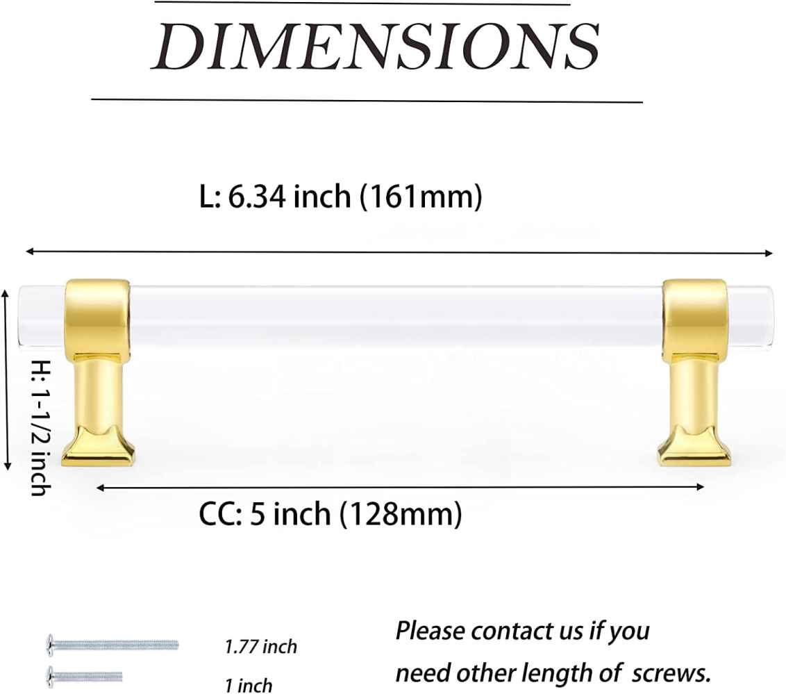 6.34-in. x 1.5-in. Acrylic-zinc Alloy Cabinet Cabinet Handle In Gold