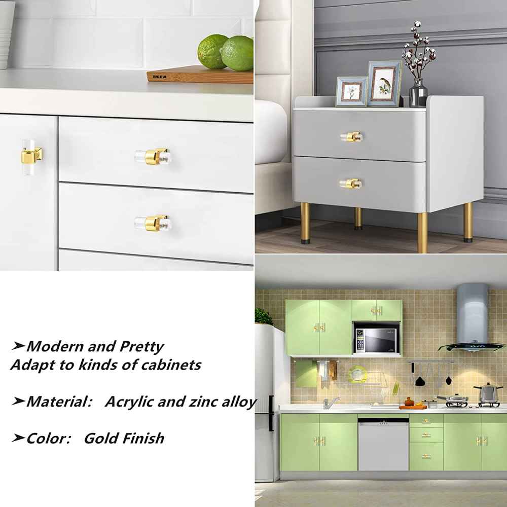 1.57-in. x 1.5-in. Acrylic-zinc Alloy Cabinet Cabinet Knob In Gold