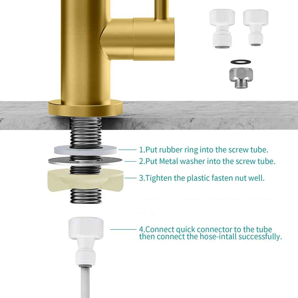 1 Hole Brushed Kitchen Sink Faucet Brass Stainless Steel