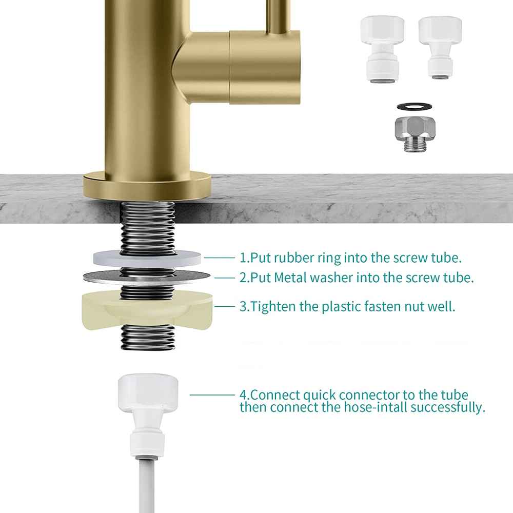 1 Hole Brushed Kitchen Sink Faucet Gold Stainless Steel